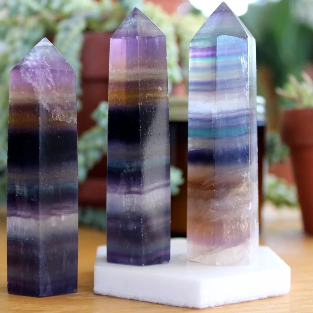 3'' Rainbow Fluorite Point Obelisk Natural Galaxy Crystal Wand Tower Decoration
